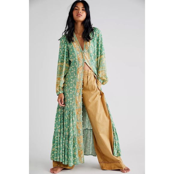 Free People Dresses & Skirts - Free People Spell Emerald Madame Peacock Button Through Gown NWT Size Large
